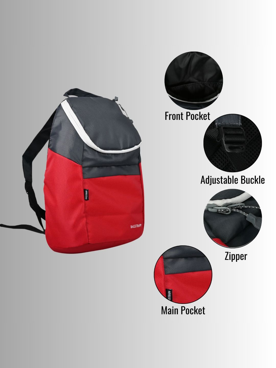 Bagstrapp Grey/Red Mini Backpack