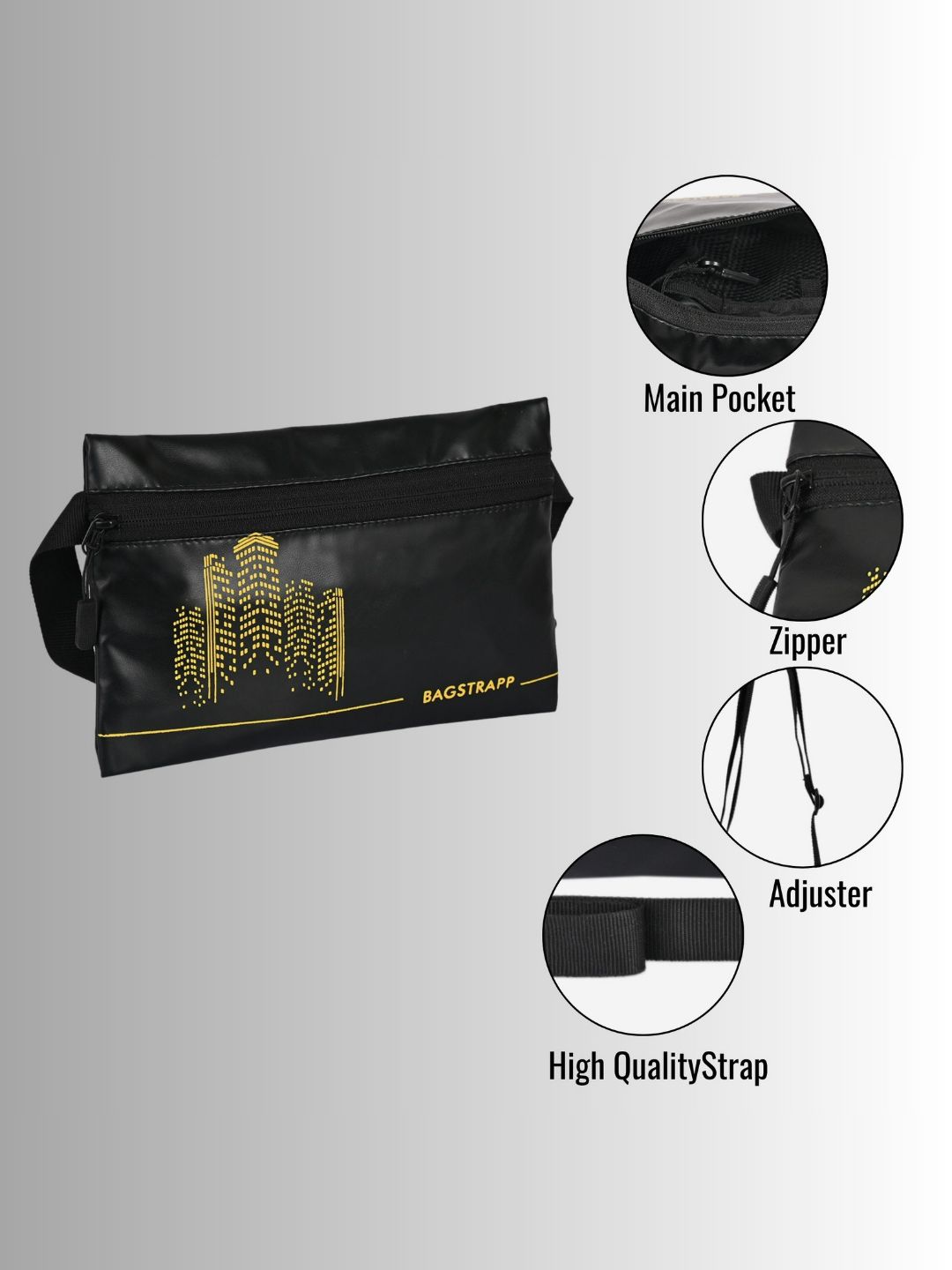 Bagstrapp Unisex Black Printed Waist Bag