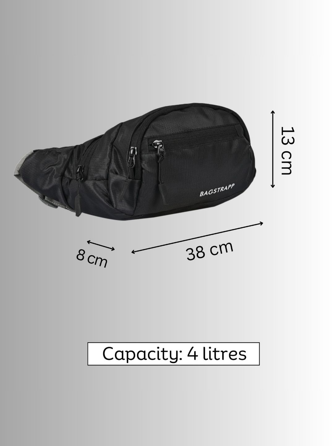 Bagstrapp Unisex Black/Grey Solid Waist Bag