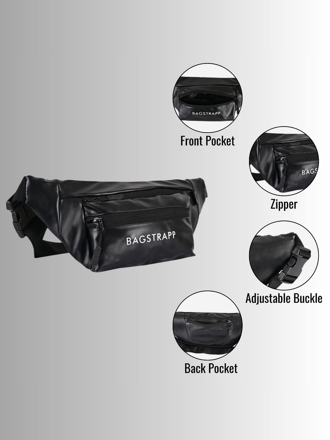 Bagstrapp Unisex Black Solid Waist Bag